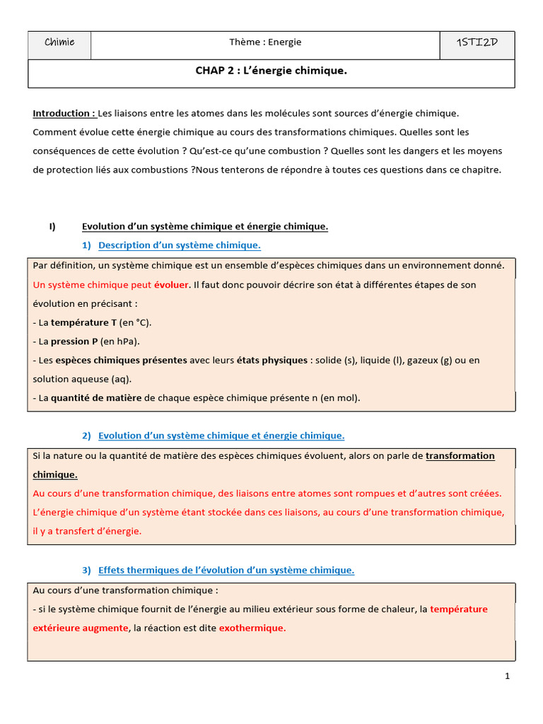 Énergie chimique et combustions | PDF | La combustion | Chimie