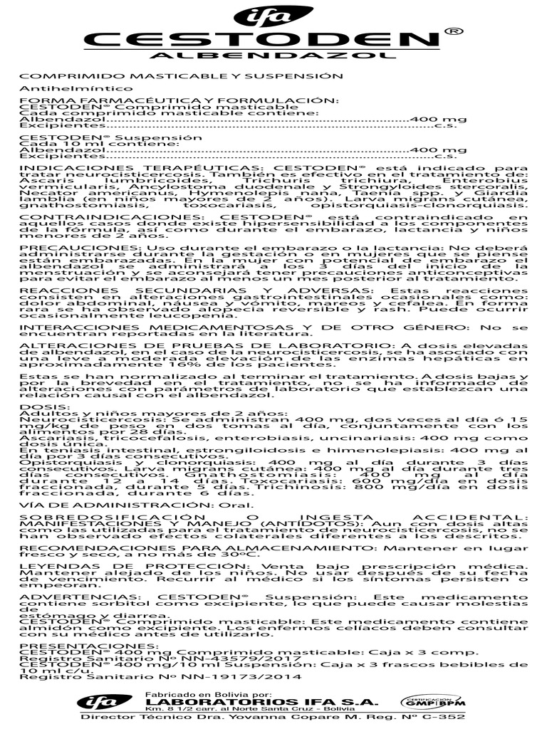 Cestoden 400 | PDF | El embarazo | Medicamentos con receta