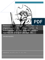 Democracia, Sufragio Universal e Yrigoyenismo. Un Ensayo Sobre La Historiografía y La Historia Política Argentina de Principios Del Siglo XX