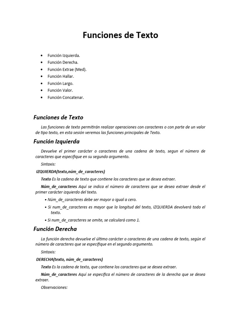 Funciones de Texto | PDF | Cadena (informática) | Función (Matemáticas)