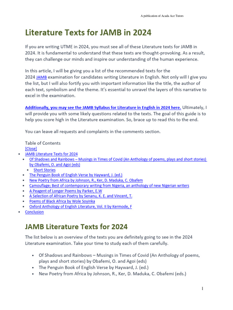 How Many Questions Are In Jamb Literature In English