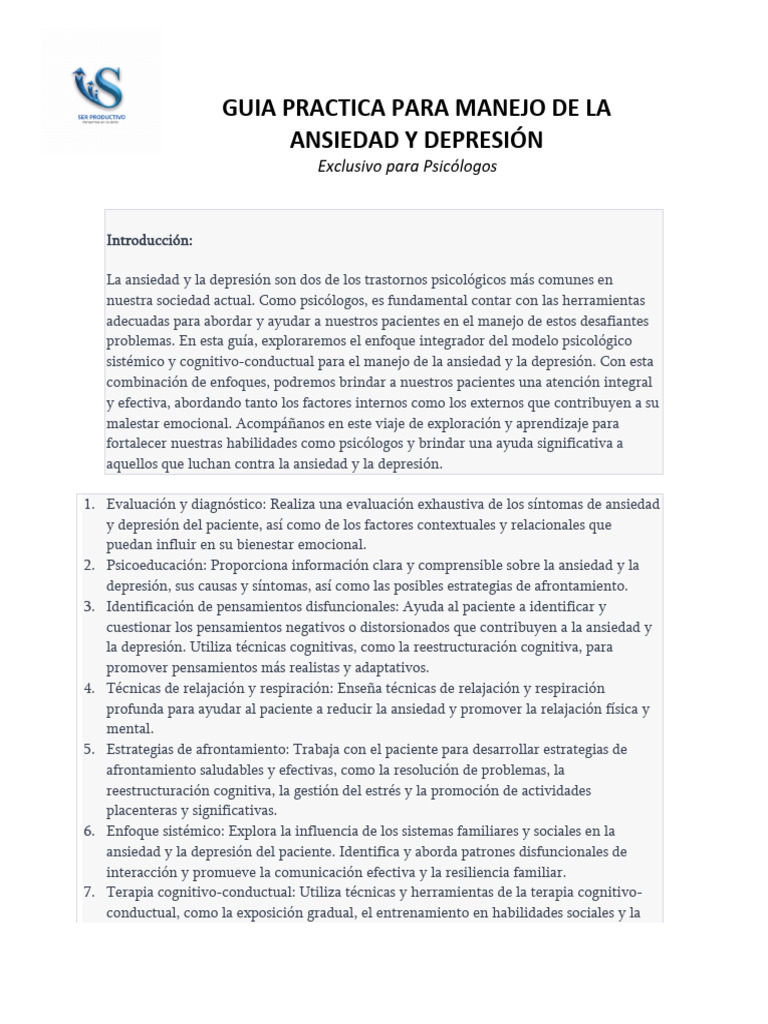 Guía para Psicólogos: Manejo de Ansiedad y Depresión | PDF | Terapia de ...