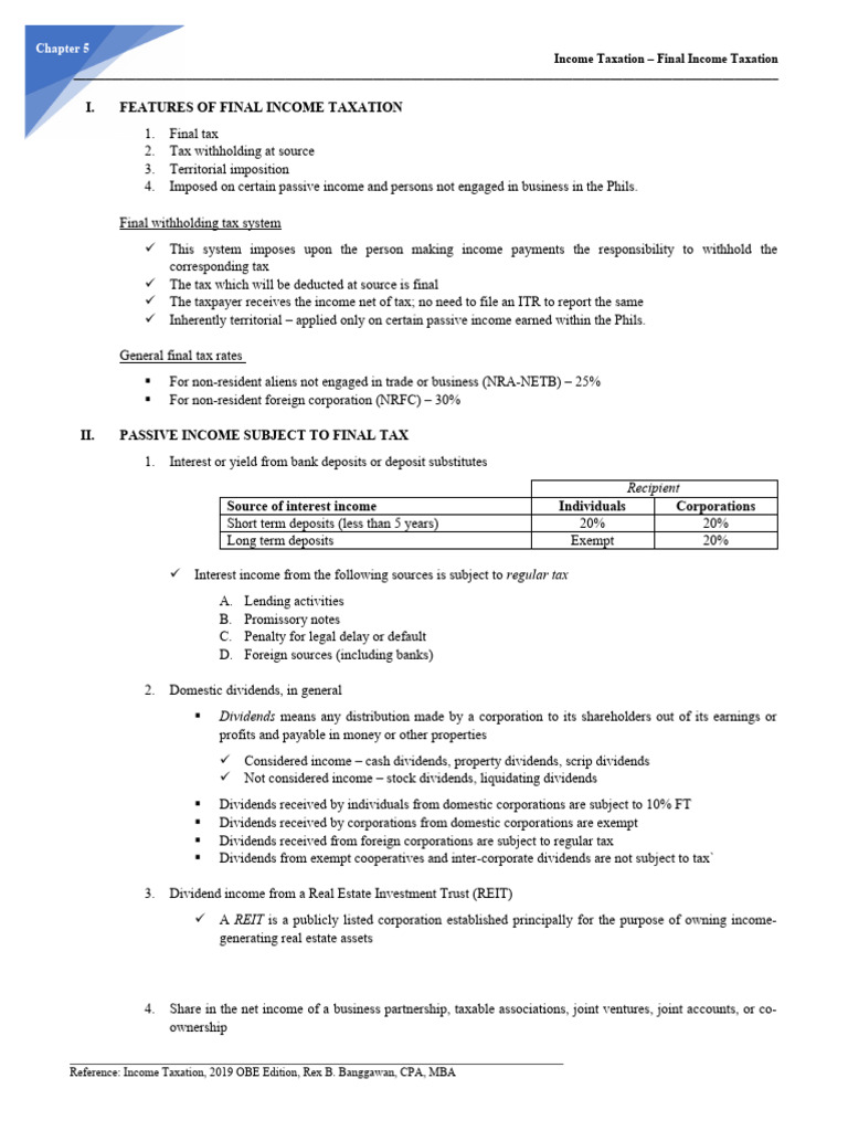 Final Income Taxation Overview | PDF | Dividend | Taxes