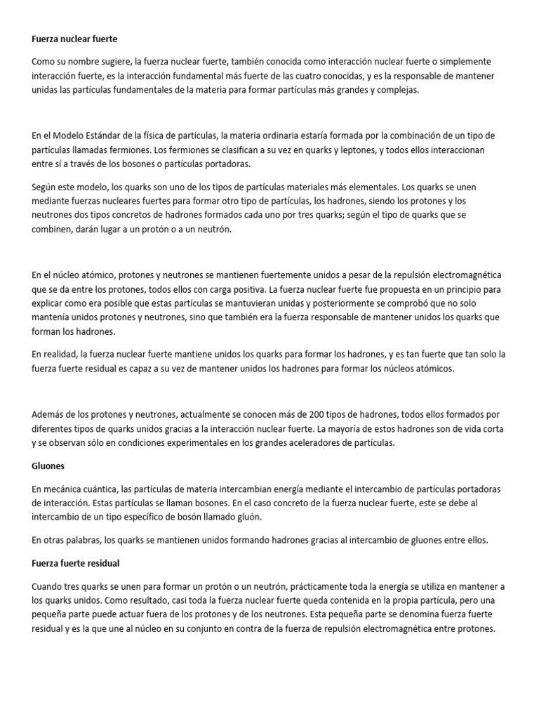 Fuerza Nuclear Fuerte y Débil Explicadas | PDF | Partículas fisicas ...