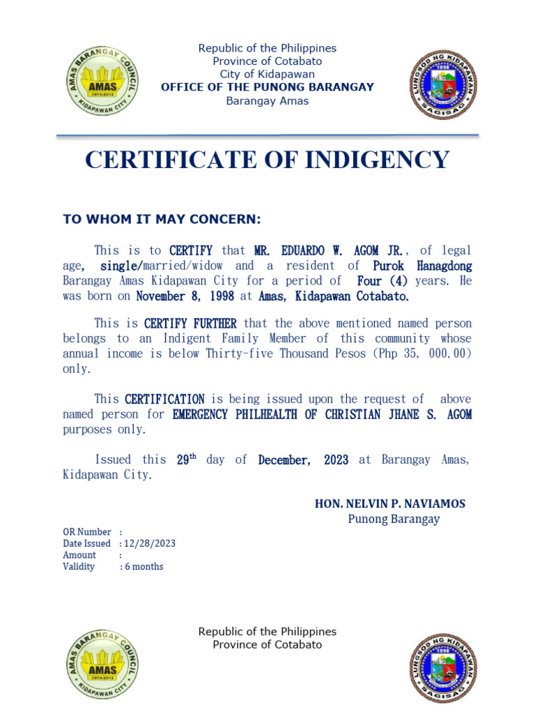 Certificate of indigency emergency philhealth pdf asia economies