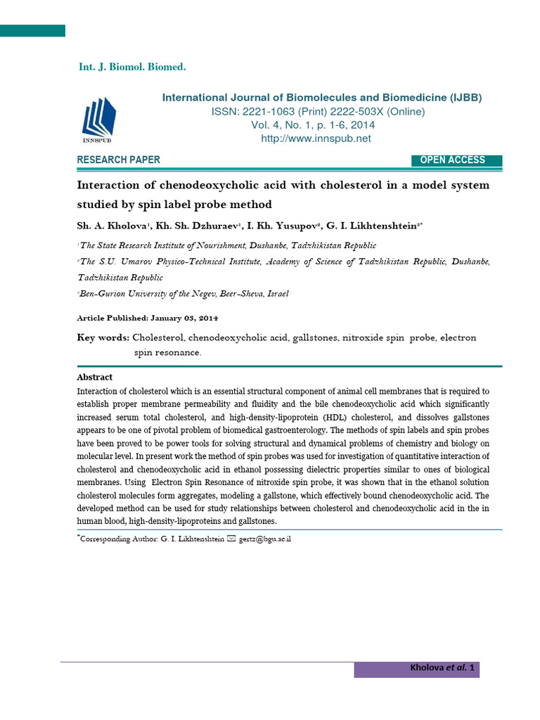Interaction of Chenodeoxycholic Acid With Cholesterol in A Model System ...