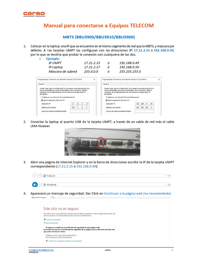 Manual para Conexion A Equipos Telecom VABR22 | PDF | Dirección IP ...