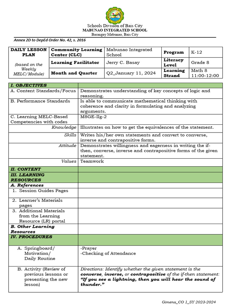 Lesson Template PDF Learning Cognition