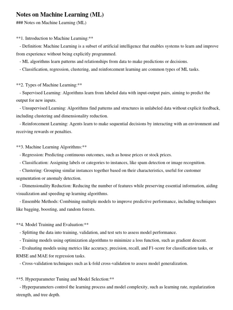 Notes On Machine Learning (ML) | PDF | Machine Learning | Learning