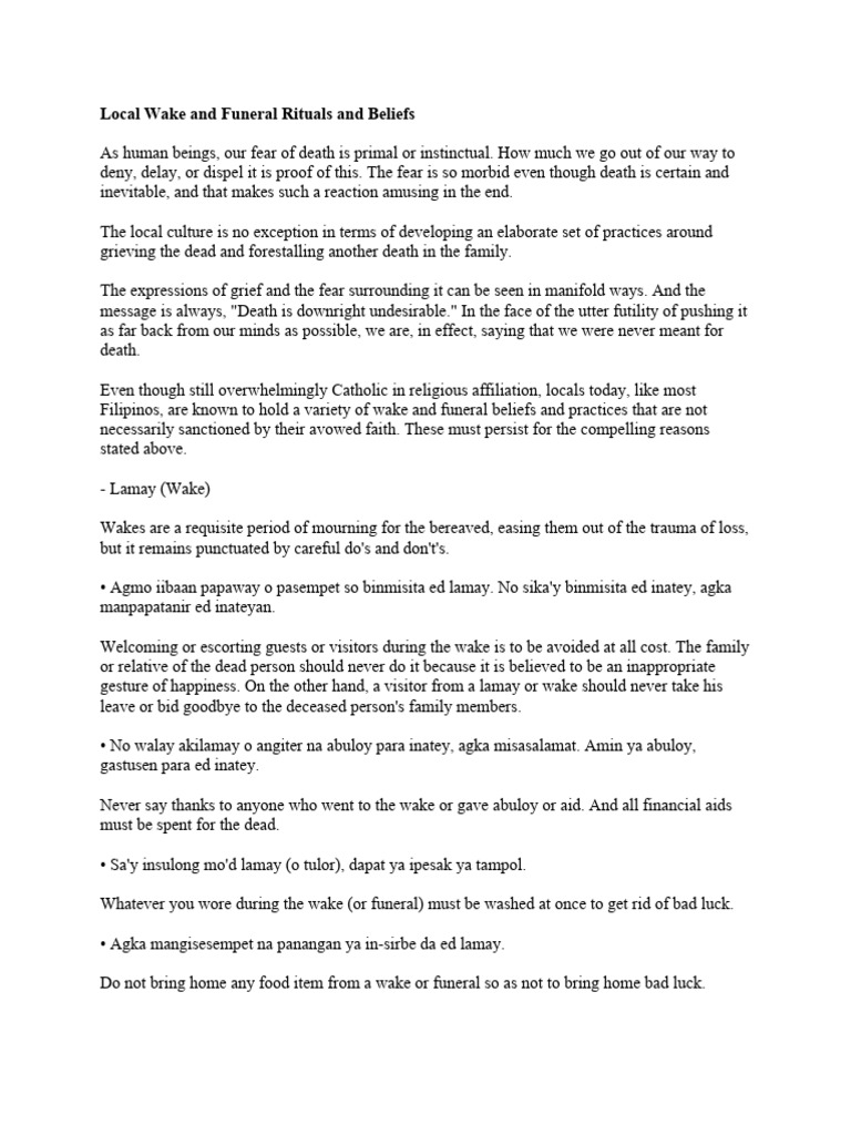 Filipino Wake and Funeral Practices | PDF | Funeral | Grief