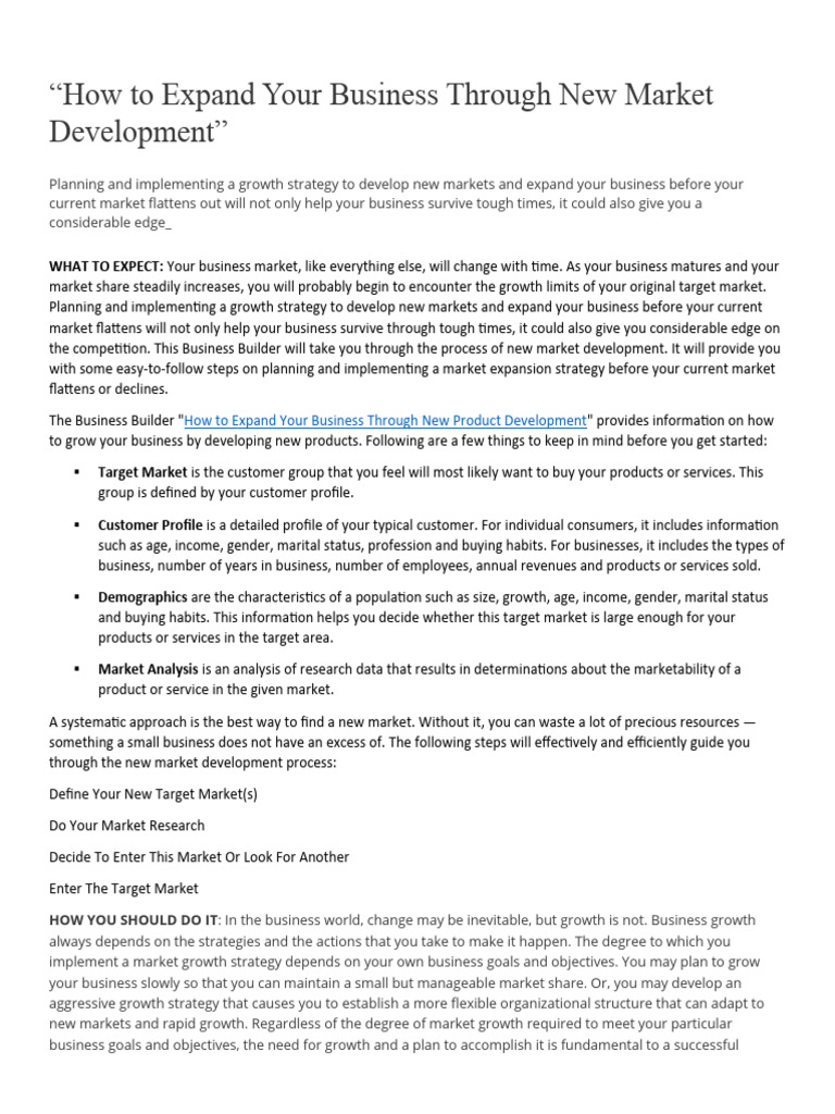 Expand Your Business via New Markets | PDF | Target Audience | Market ...