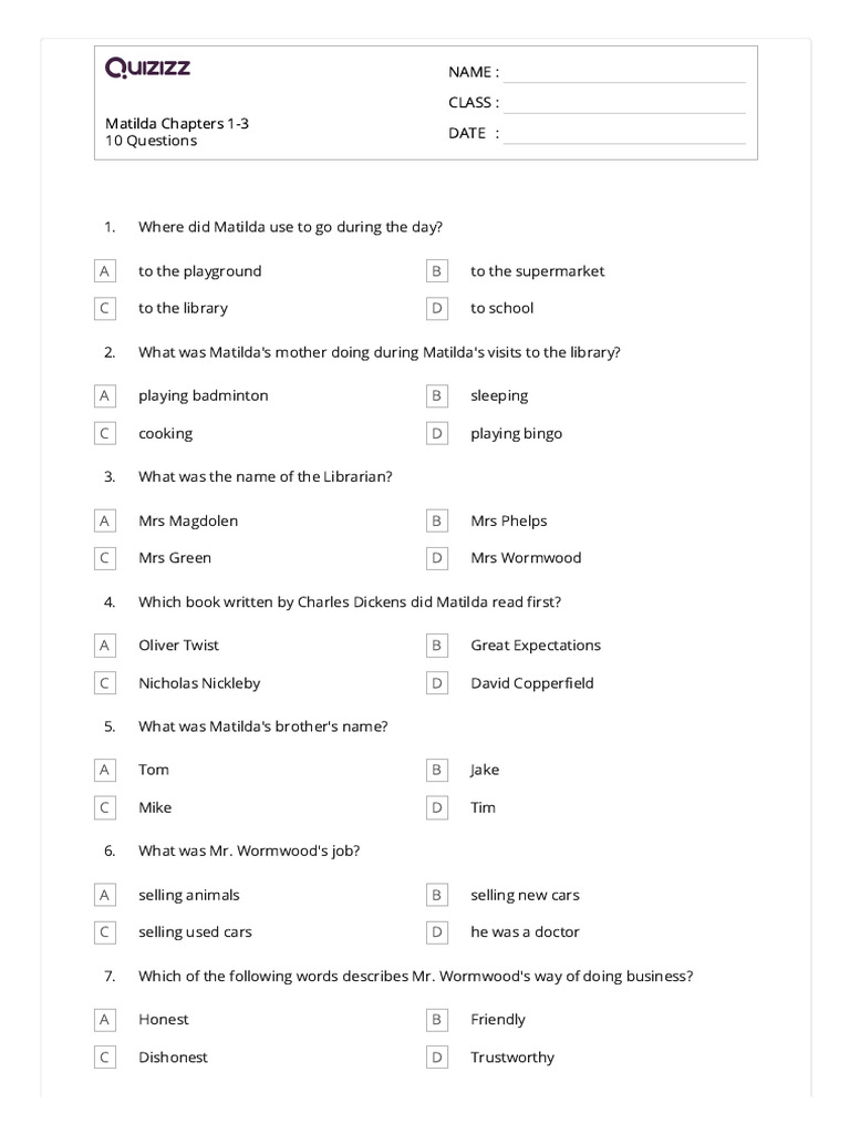 Chapter 1-3 - Matilda - MCQ VIBGYOR STUDENT HELP | PDF