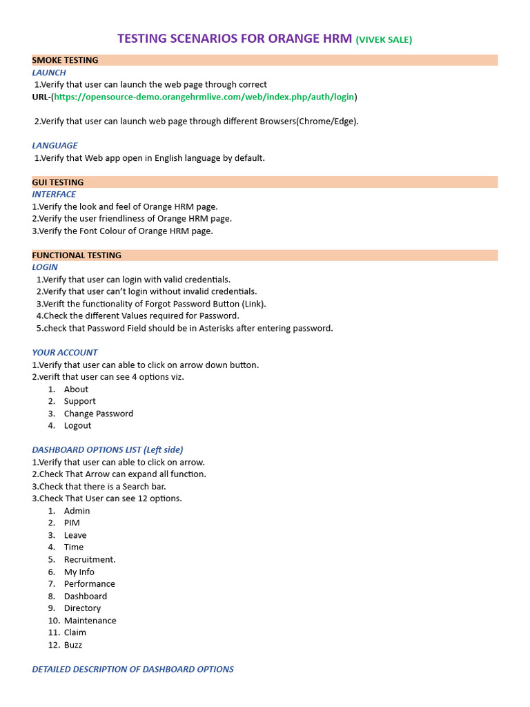 OrangeHRM Testing Scenarios Overview | PDF | World Wide Web | Internet ...