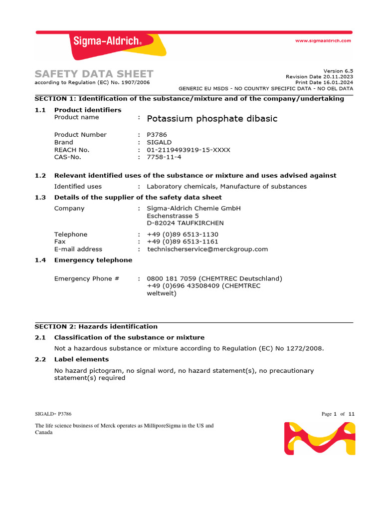 Safety Data Sheet Potassium Phosphate Dibasic PDF Dangerous Goods Toxicity
