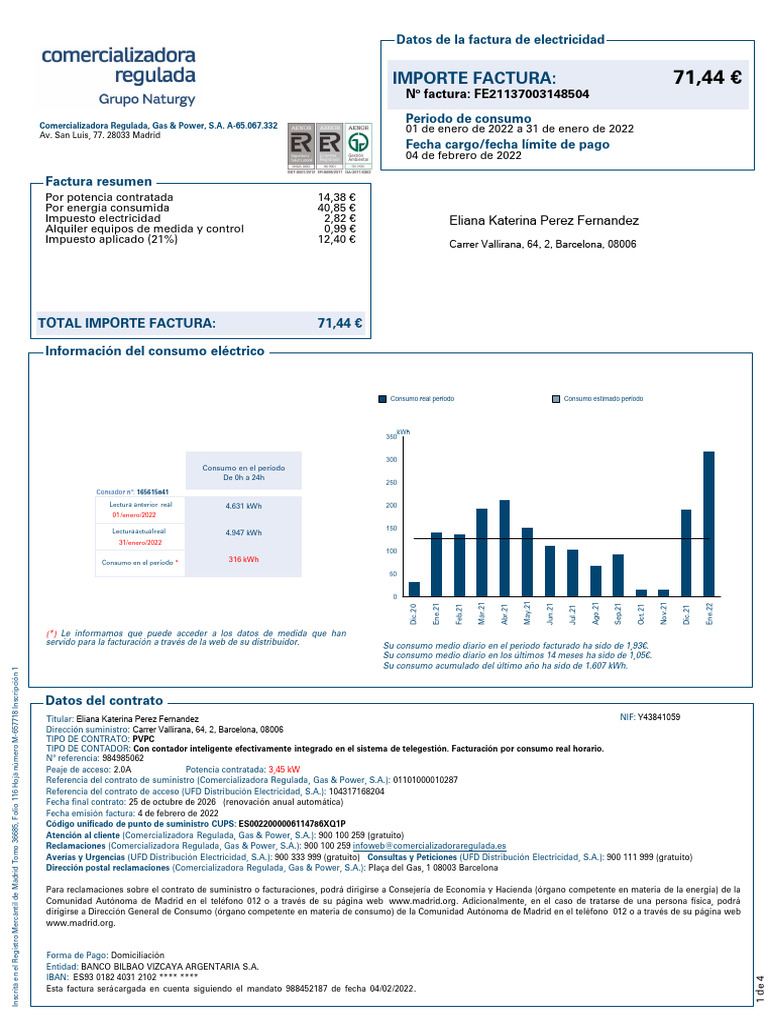 Energia Factura Enero | PDF | Mercado (economía) | Factura