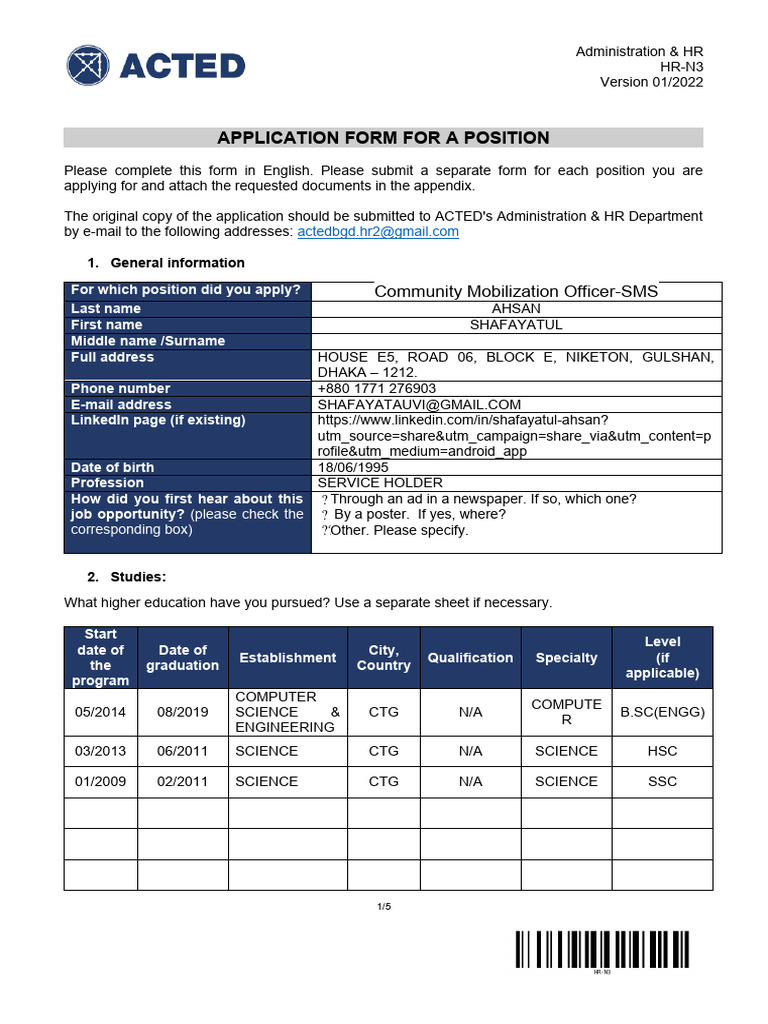 HR-N3 Job Application Form | PDF | Computing