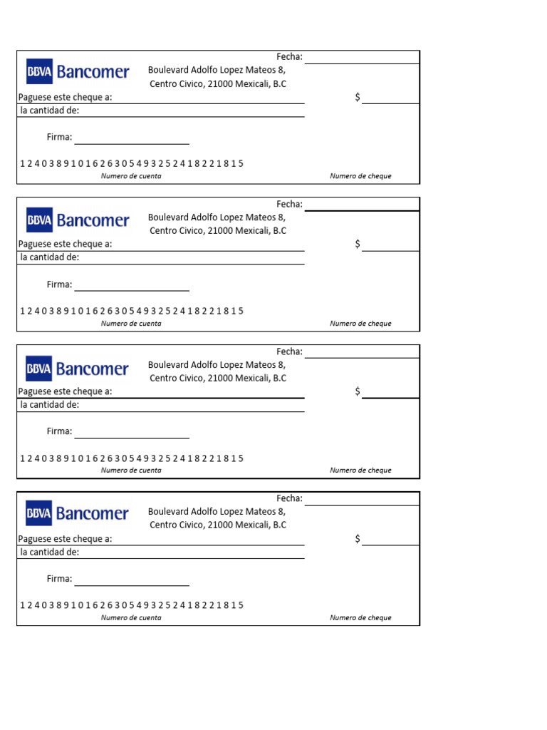 Formato de Cheque BBVA en Blanco | PDF