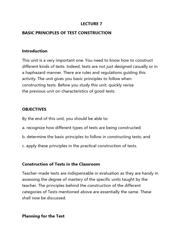 Test Construction Principles | PDF | Cognition | Teachers