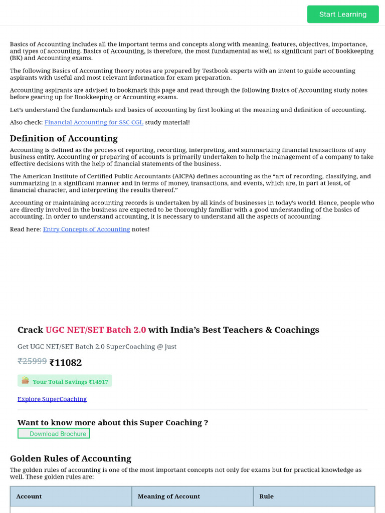 Basics Of Accounting Theory On Basic Concepts Important Terms Pdf