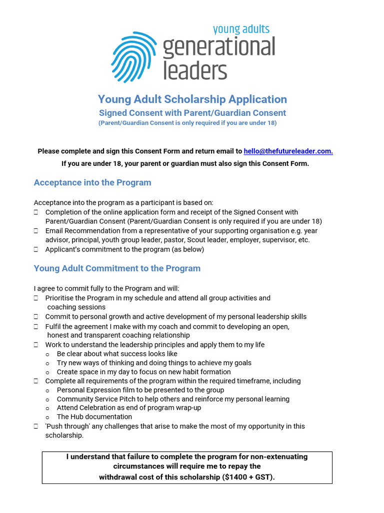 Scholarship Application Parent Consent Form 1700827241 | PDF