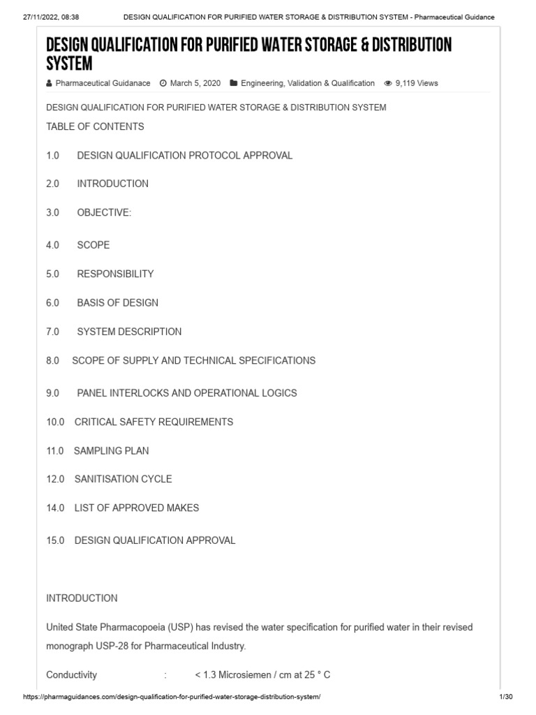 Purified Water System Design Qualification | PDF | Pump | Valve