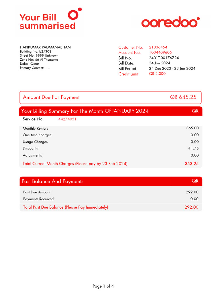Amount Due For Payment: Your Billing Summary For The Month of January ...