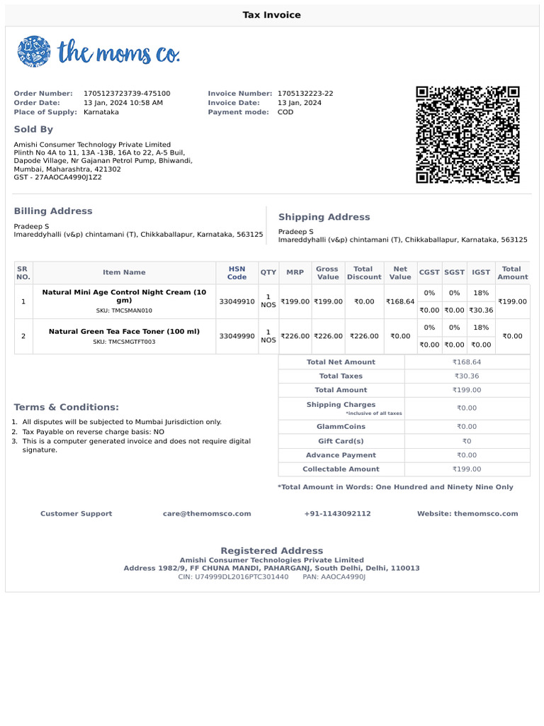 TheMomsCo Invoice 1705132223-22 | PDF | Public Finance | Taxation
