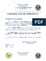 Certificate of Indigency (Medical Assistance)