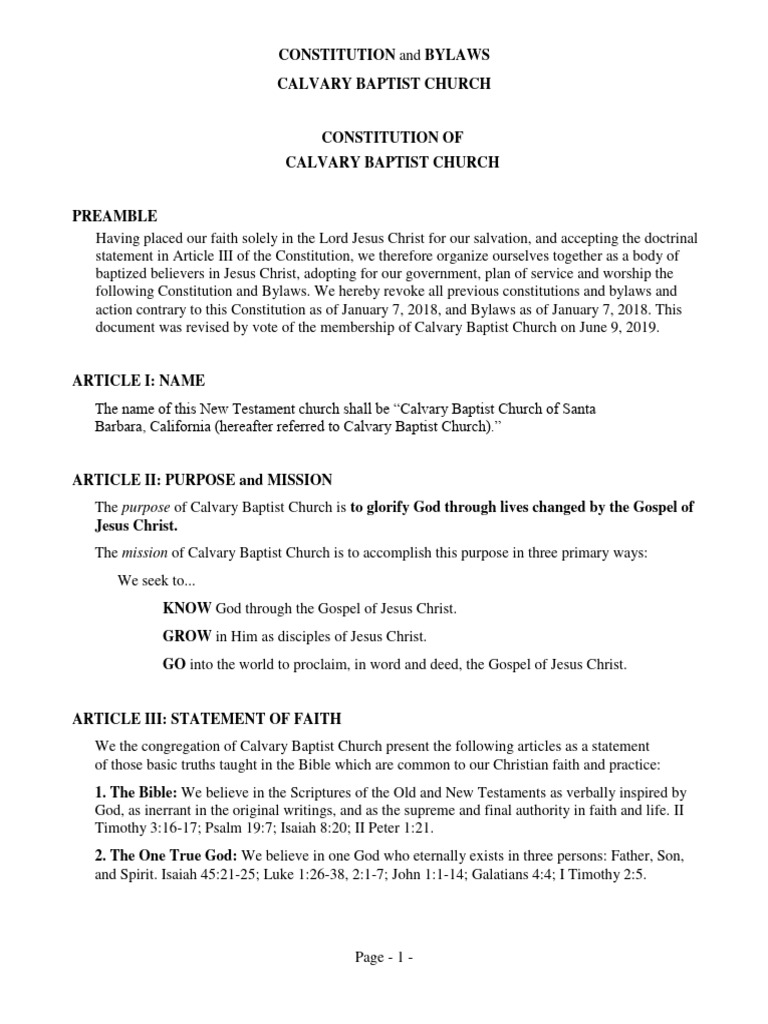 Calvary Baptist Church Constitution | PDF | Baptism | Jesus