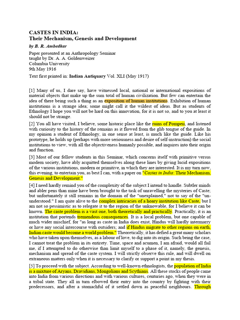 Ambedkar on India's Caste System | PDF | Caste | Widow