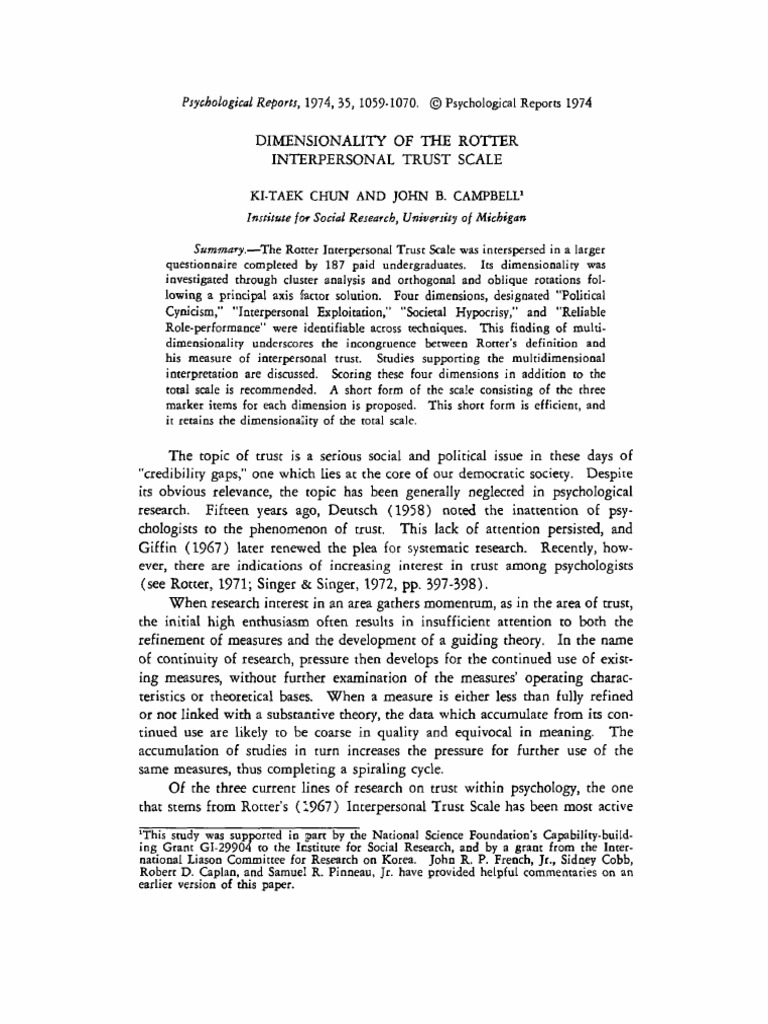 Dimensionality of Rotter Trust Scale | PDF | Principal Component ...