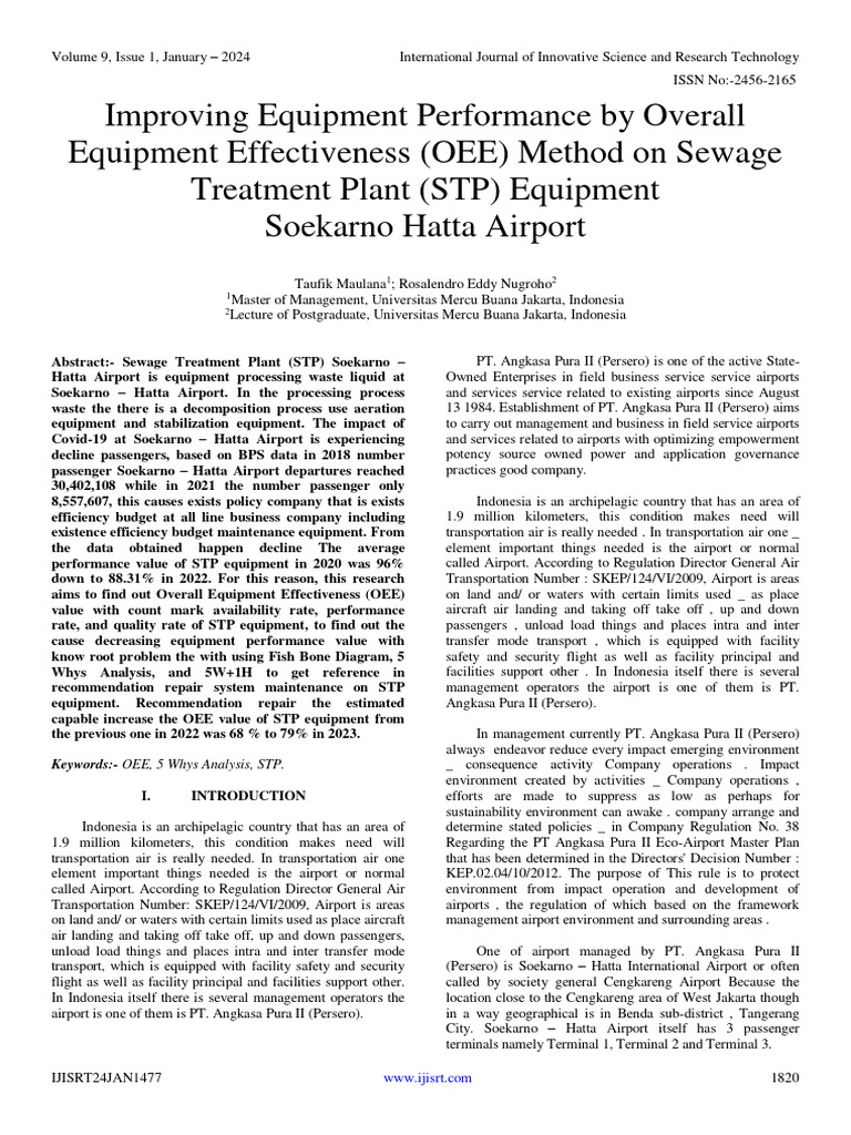 Improving Equipment Performance by Overall Equipment Effectiveness (OEE ...