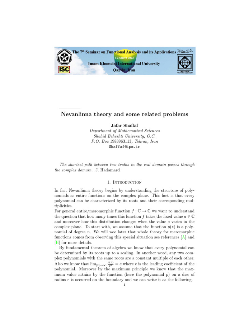 Nevannlina Theory and Some Related Problems | PDF | Polynomial ...
