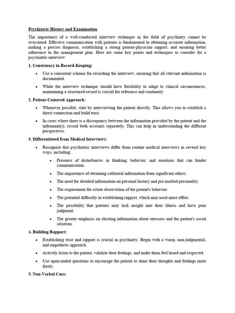 Psychiatric Interview Techniques Guide | PDF | Mental Disorder ...