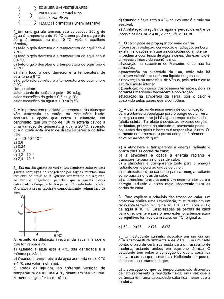 Calorimetria: Experimentos e Conceitos | PDF | Temperatura | Calor