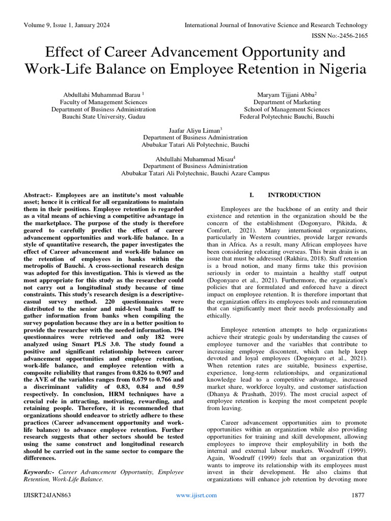 Effect of Career Advancement Opportunity and Work-Life Balance On ...