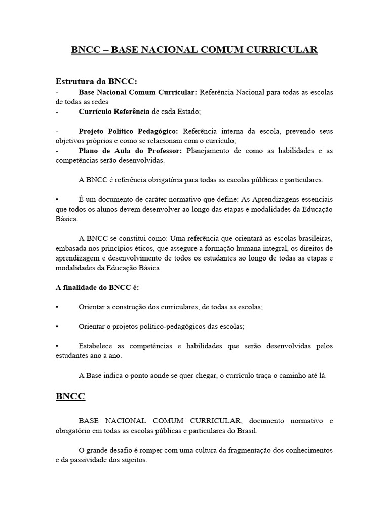 BNCC: Diretrizes e Estrutura Curricular | PDF | Aprendizado | Pedagogia