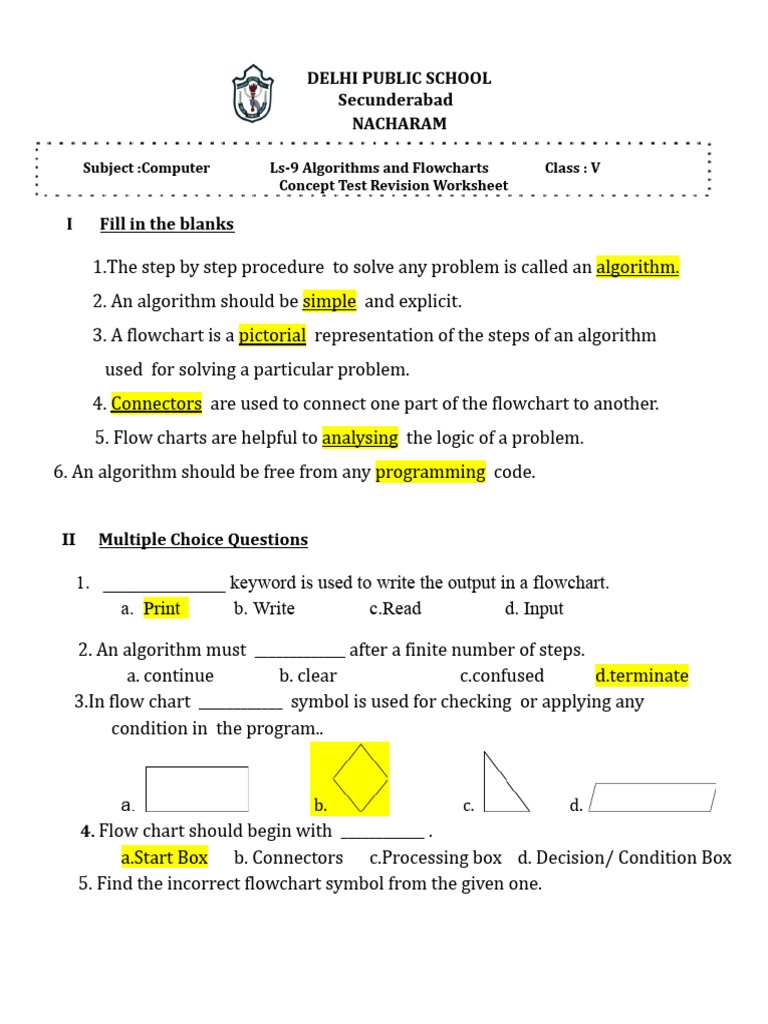 Algorithms & Flowcharts Worksheet | PDF | Algorithms | Software Engineering