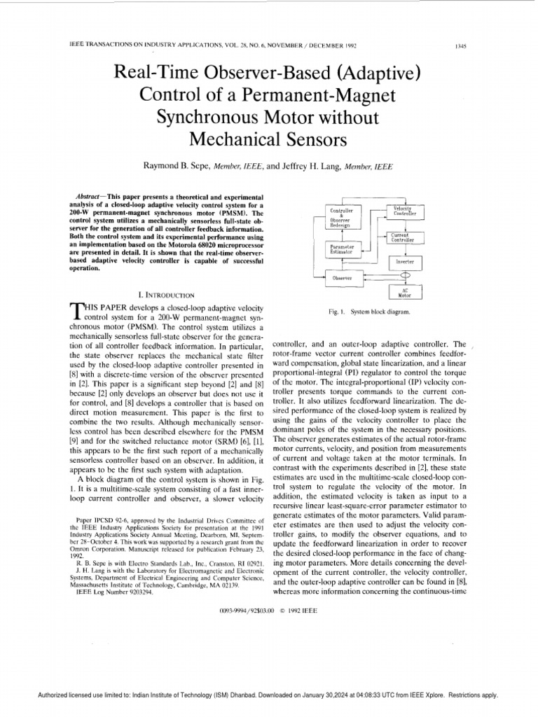 Real time observer based adaptive control of a permanent magnet