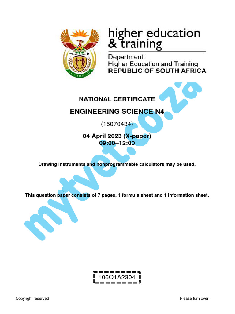 N4 Engineering Science April 2023 Question Paper | PDF | Stress ...