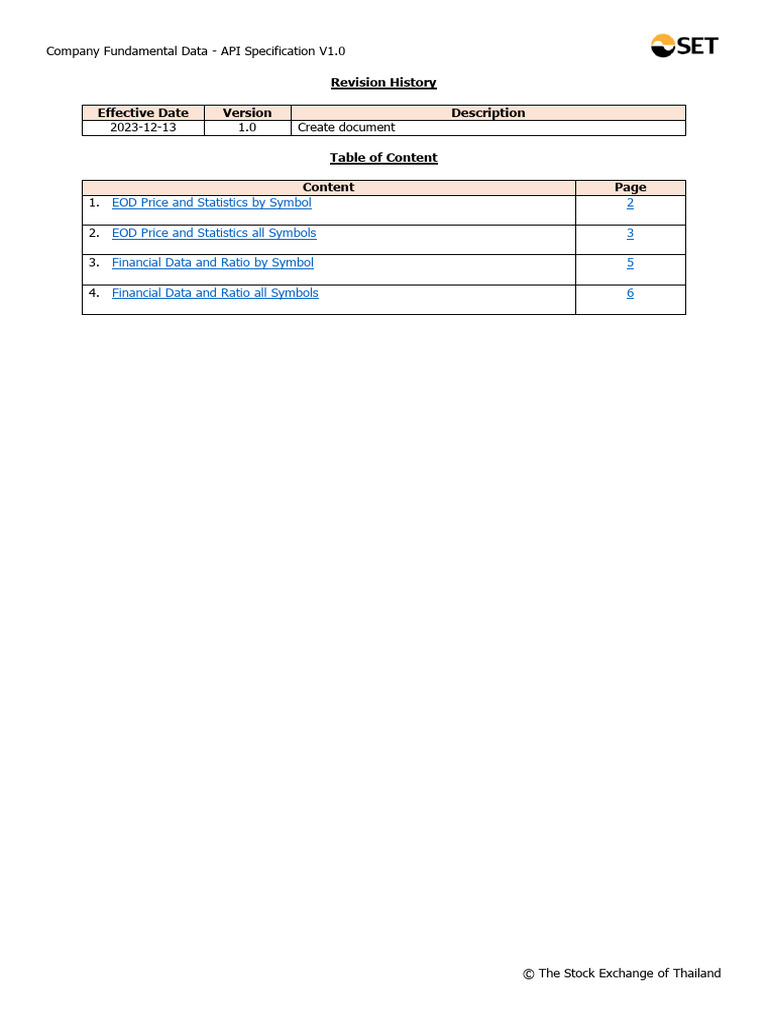 Company Fundamental Data - API Specification V1.0 | PDF | Return On ...