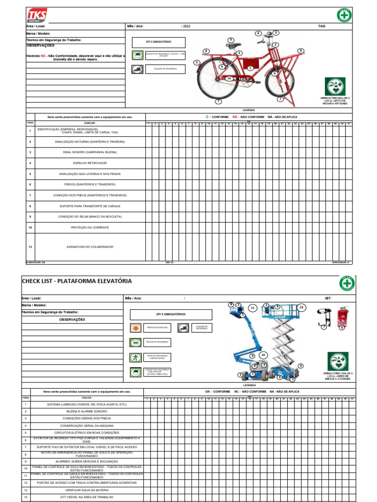 Check-List's - Terceiros | Download grátis PDF | Capacete