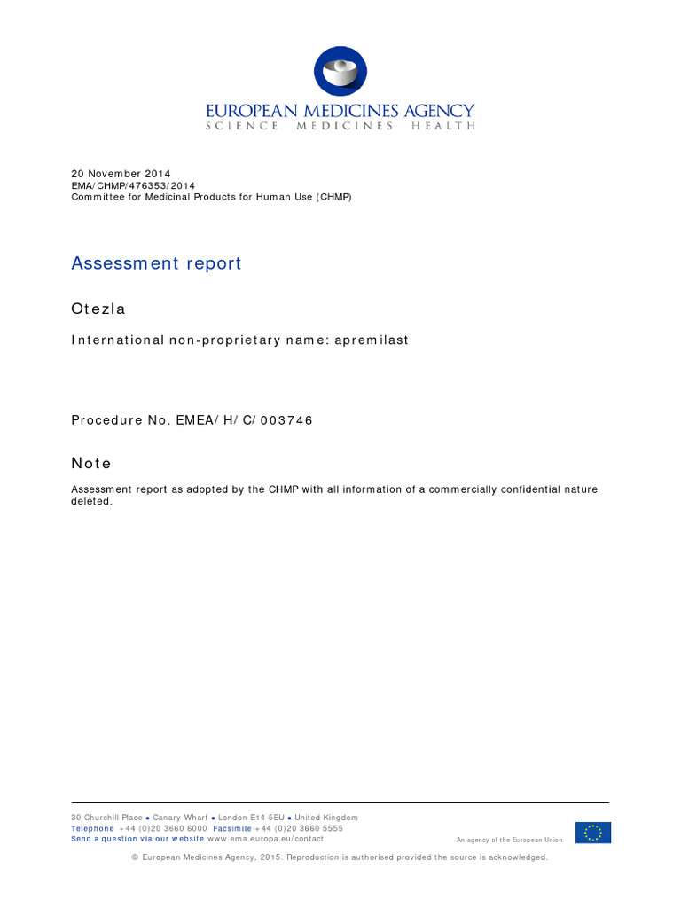 Otezla (Apremilast) Assessment Report | PDF | Pharmaceutical ...