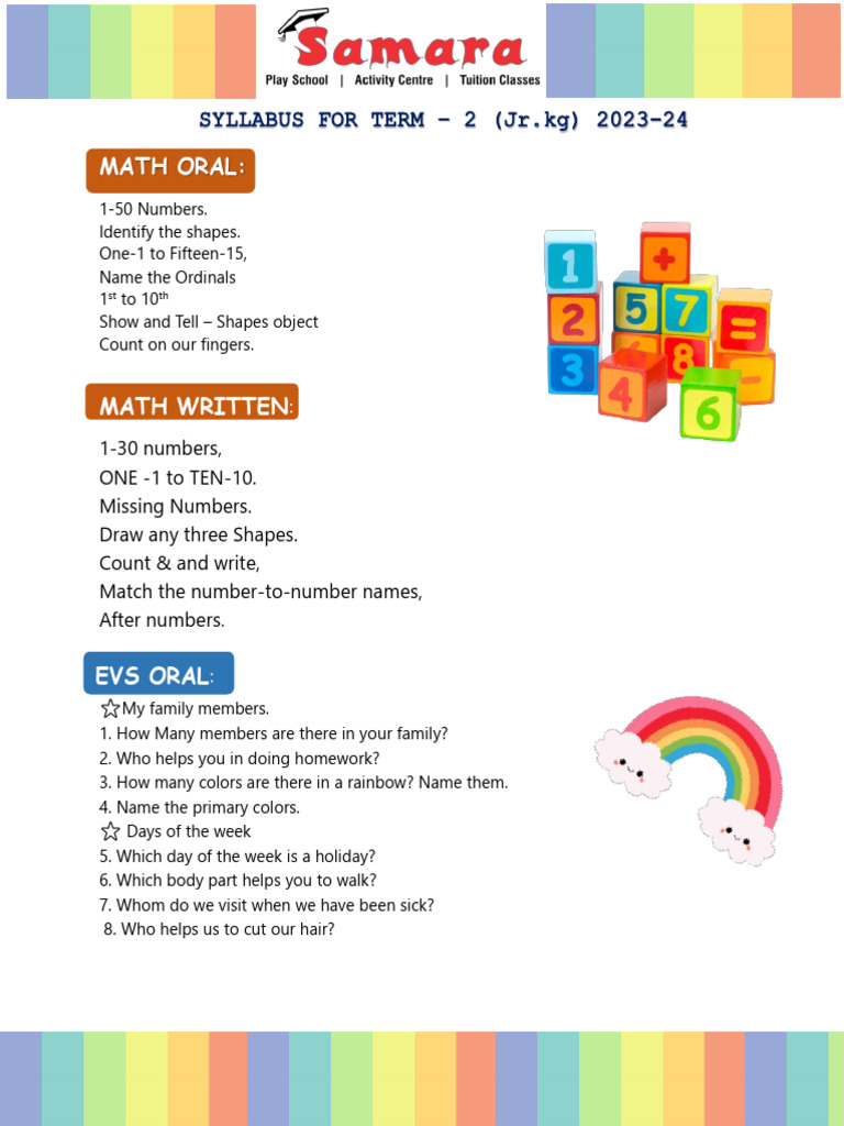 2nd Term JR KG Syllabus PDF