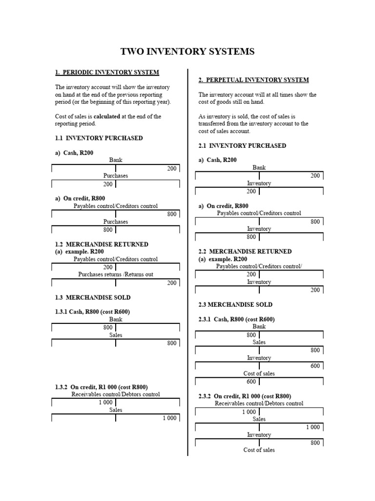 Two inventory systems pdf cost of goods sold credit