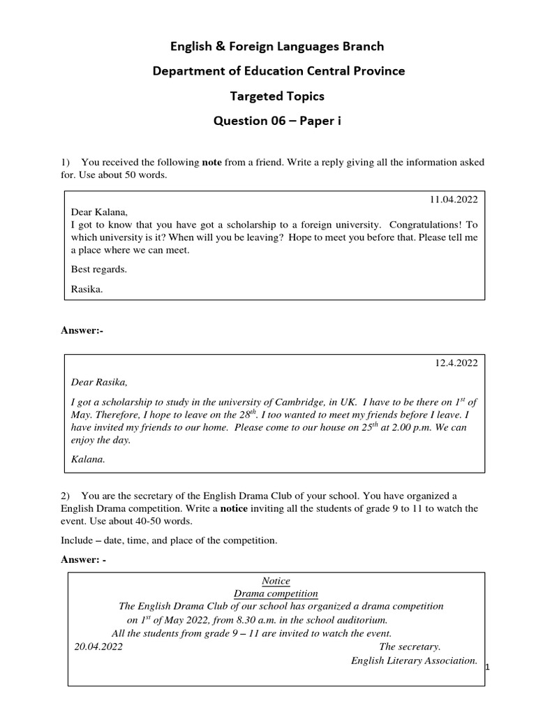 Grade 9-11 Notice Writing Guide | PDF | Language Arts & Discipline ...