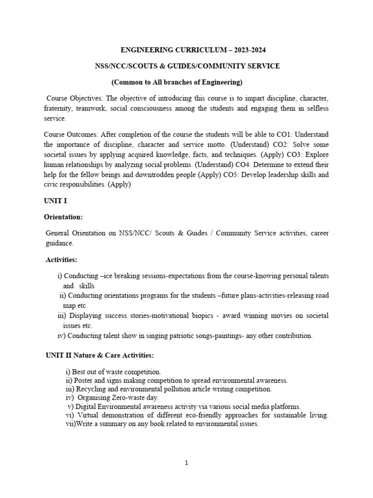 NSS/NCC Community Service Curriculum | PDF