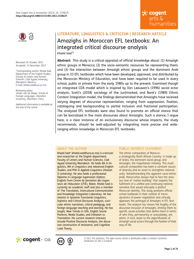 Amazighs in Moroccan EFL Textbooks An Integrated C | PDF | Berbers ...