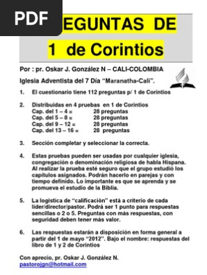 Preguntas De 1 De Corintios Cristo Título Pablo El Apóstol
