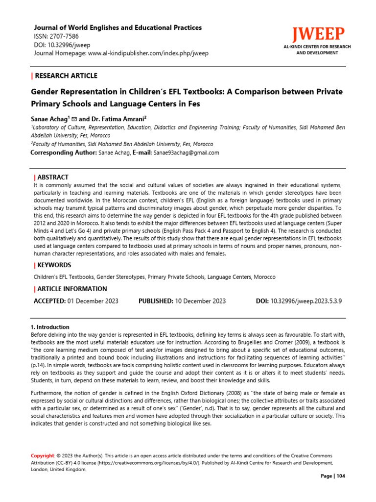 Gender Representation in Childrens EFL Textbooks | PDF | Grammatical ...